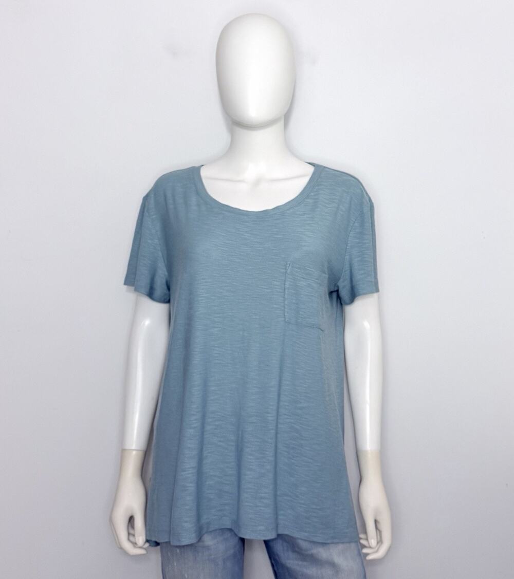 Free Fly Womens T Shirt L Heather Teal Short Sleeve Pockets Breathable Logo